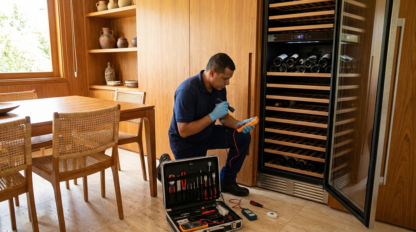 Substituição de termostato em adega climatizada em visita técnica em João Pessoa‑PB