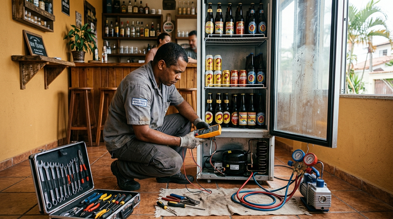 Substituição de termostato de cervejeira em serviço técnico em João Pessoa‑PB